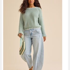 Amber Scalloped Trim Sweater — iceburg green